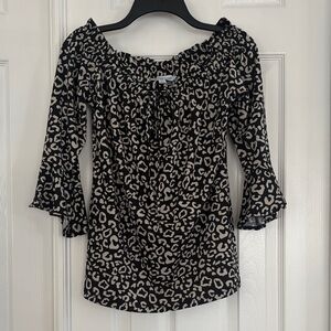La Mer Luxe Black and Beige Animal Print Off the shoulder Blouse Womens XS